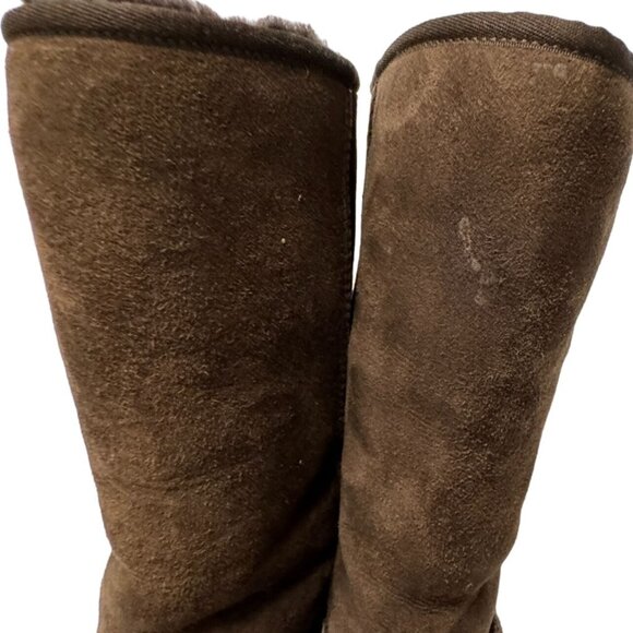 UGG Classic Tall Boot Youth 4 Dark Brown Suede Sheepskin Shearling Lined PullOn - Picture 10 of 16